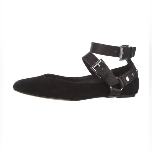Rebecca Minkoff Shoes - REBECCA MINKOFF | Vivica Black Suede Ballet Flats Studded Harness Women Size 8,5